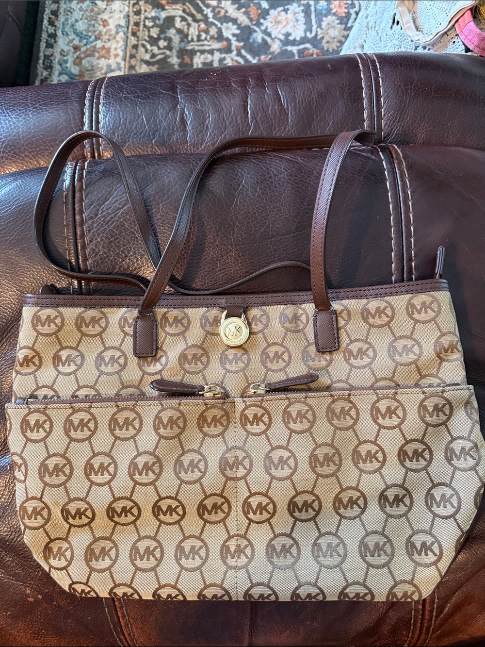 Michael Kors Beige and Brown Signature MK Tote